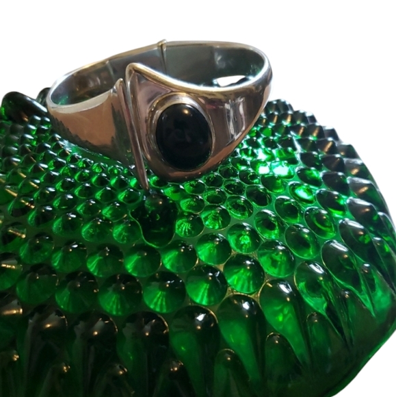 Vintage Mexican Taxco  Modernist Style Onyx and Silver Hinge Bracelet - Picture 1 of 10